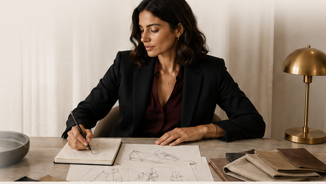Designer sketching at her desk