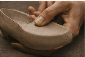 Hands shaping a shoe